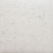 Nile Quartz Carrara worktop slab showing its white base and delicate grey marble-effect veining. Supplied by S T Stoneworks for kitchens in Essex and Suffolk.