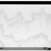 Full slab of ST Quartz Everest, a dramatic white quartz featuring a crystalline grey pattern that evokes a snowy mountain range