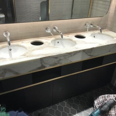 Marble vanity units supplied and installed for London Hotel project.