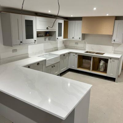 Calacatta Grigio Quartz Kitchen Worktop fitted in Holbrook